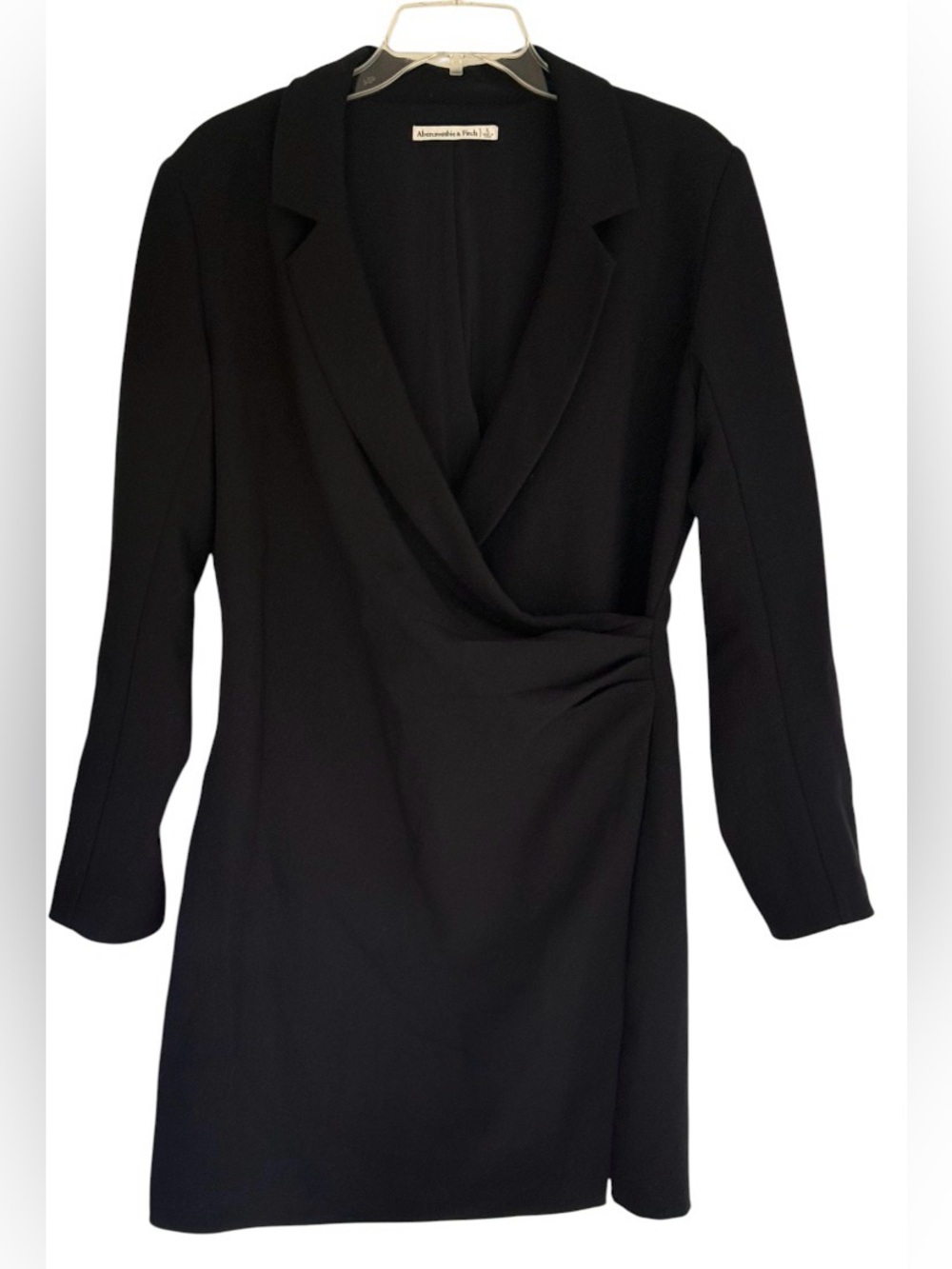 Abercrombie & Fitch Black Long-Sleeve Tuxedo Blazer Wrap Dress SzL Minimalist